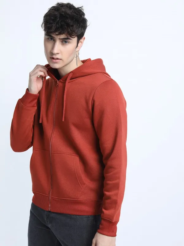  Highlander Men Red Hood Front-Open Sweatshirts