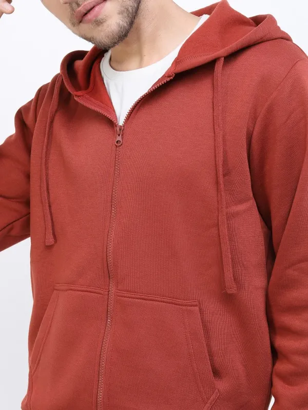  Highlander Men Brown Hood Front-Open Sweatshirts