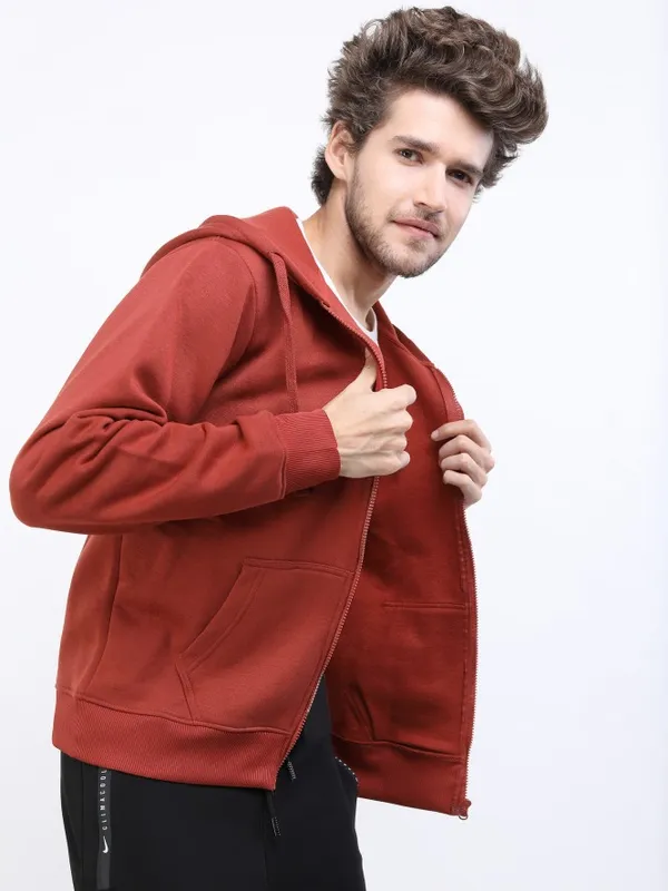  Highlander Men Brown Hood Front-Open Sweatshirts