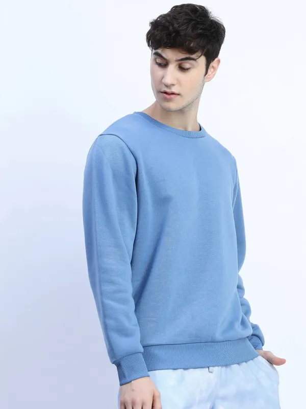  Highlander Men Blue Round Neck Pullover Sweatshirts