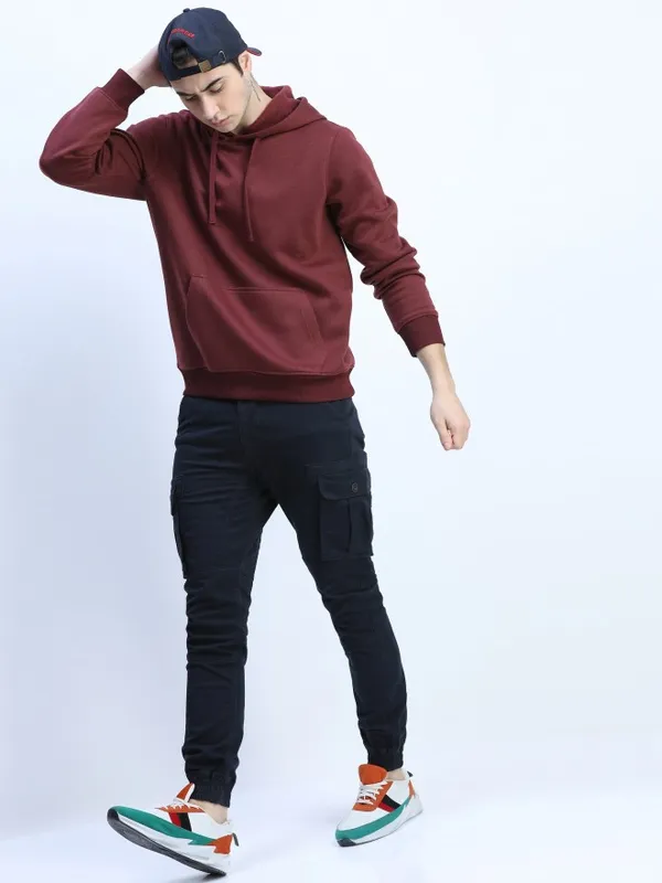 Men Solid Hoodie Sweatshirt