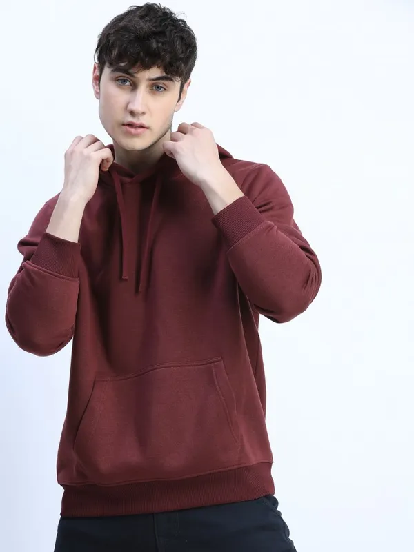 Men Solid Hoodie Sweatshirt