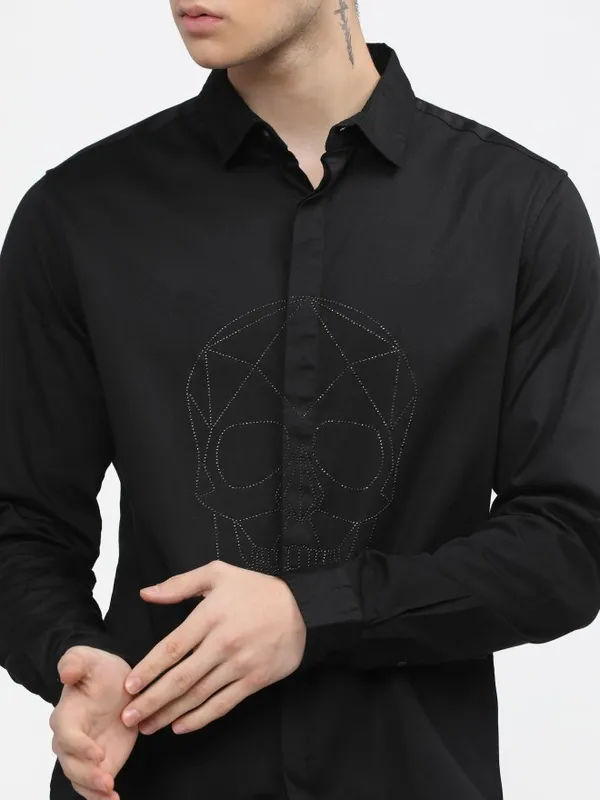  Highlander Men Black Printed Slim Fit Casual Shirts