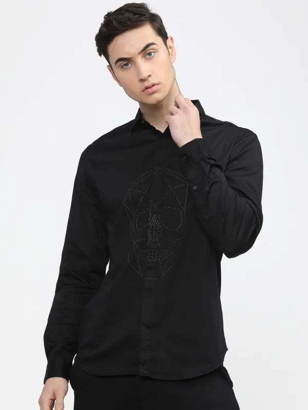  Highlander Men Black Printed Slim Fit Casual Shirts