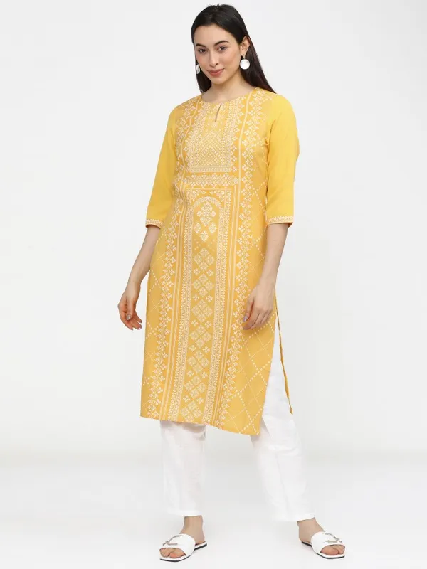  Ketch Women Yellow Printed Straight Kurtas