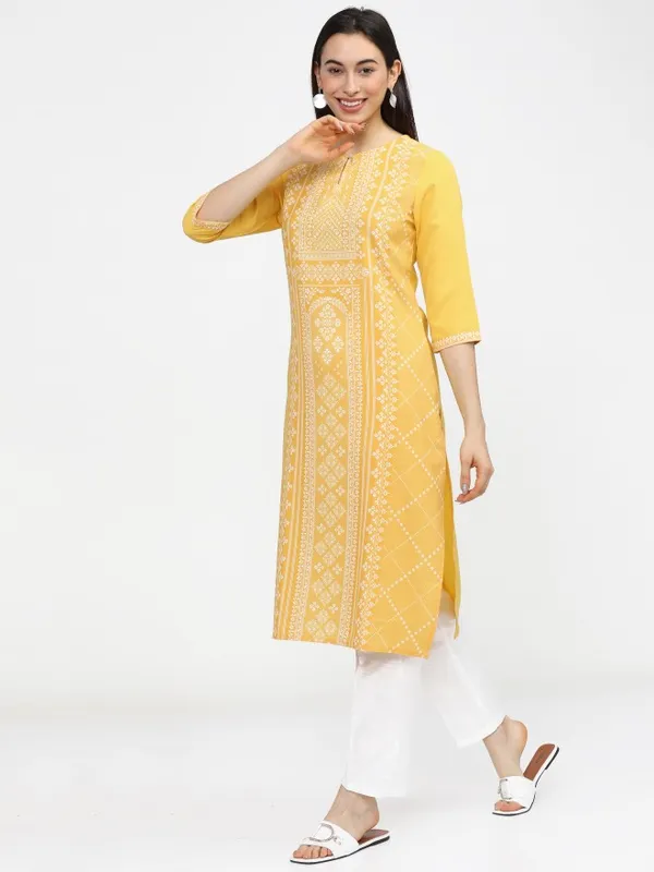  Ketch Women Yellow Printed Straight Kurtas