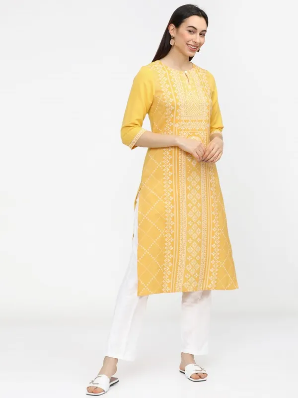  Ketch Women Yellow Printed Straight Kurtas