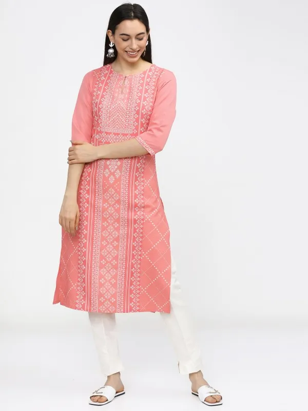  Ketch Women Beige Printed Straight Kurtas