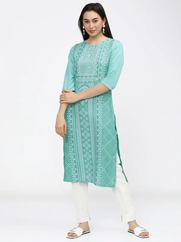  Ketch Women Blue Printed Straight Kurtas