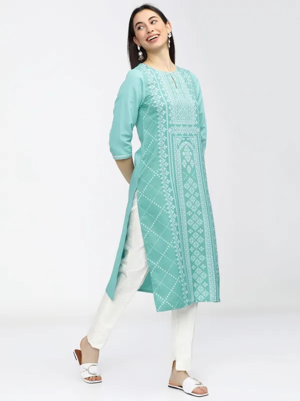  Ketch Women Blue Printed Straight Kurtas