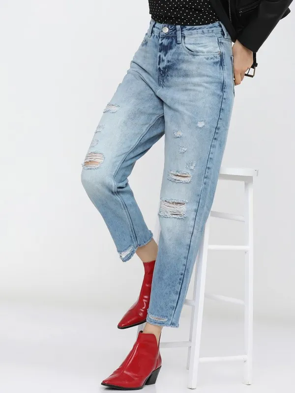  Tokyo Talkies Women Blue Tapered Fit Highly Distressed Jeans