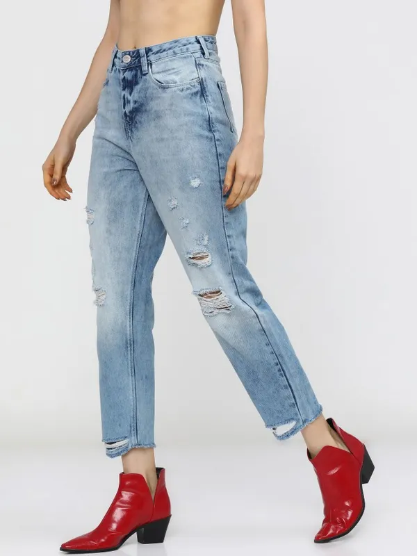  Tokyo Talkies Women Blue Tapered Fit Highly Distressed Jeans