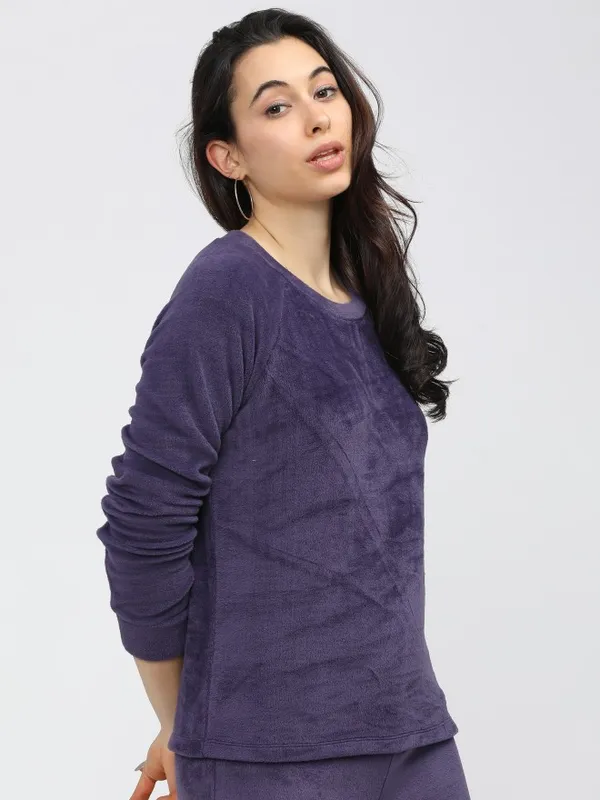  Tokyo Talkies Women Purple Solid Pullover Round Neck Sweatshirts