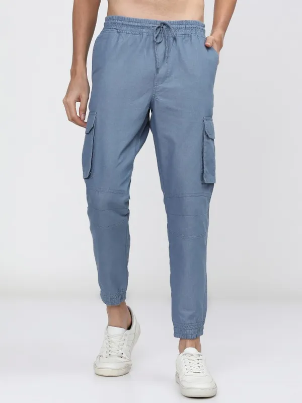  Ketch Men Blue Regular Fit Solid Casual Trousers