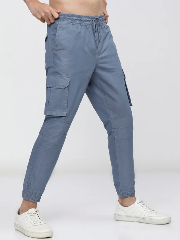  Ketch Men Blue Regular Fit Solid Casual Trousers