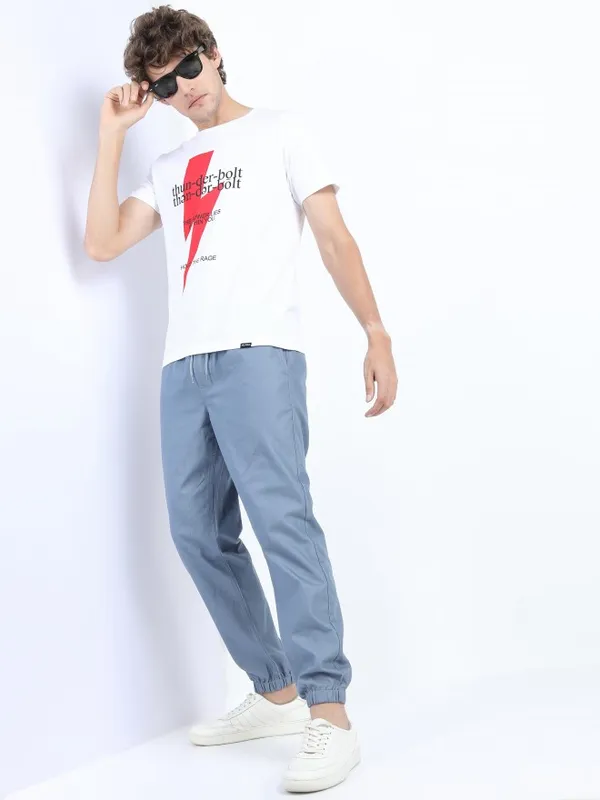  Ketch Men Blue Regular Fit Solid Casual Trousers