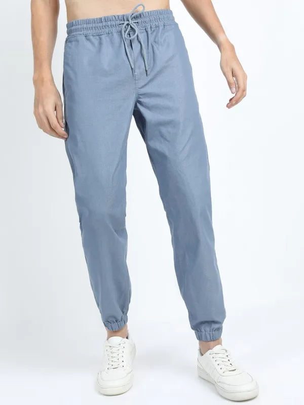  Ketch Men Blue Regular Fit Solid Casual Trousers