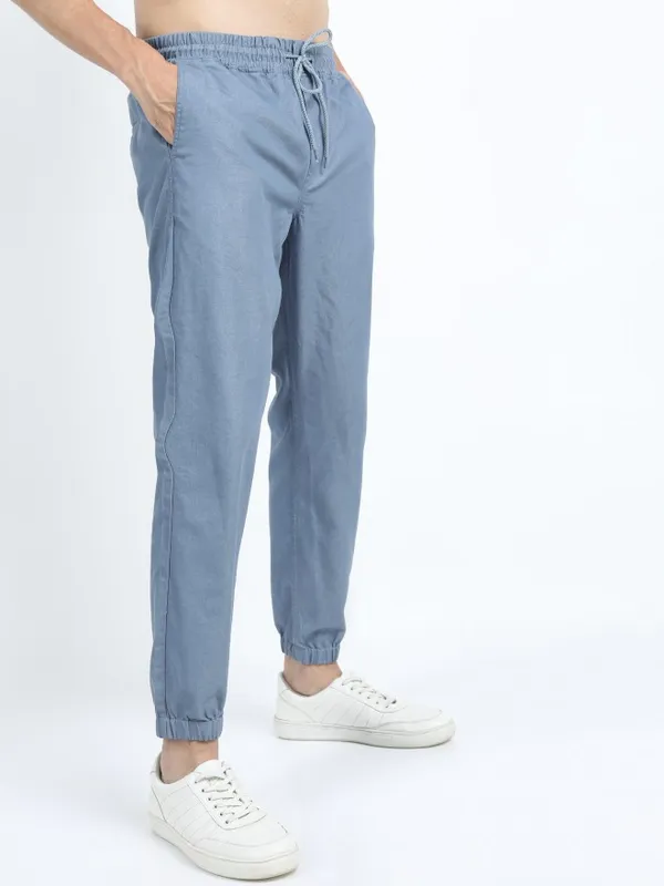  Ketch Men Blue Regular Fit Solid Casual Trousers