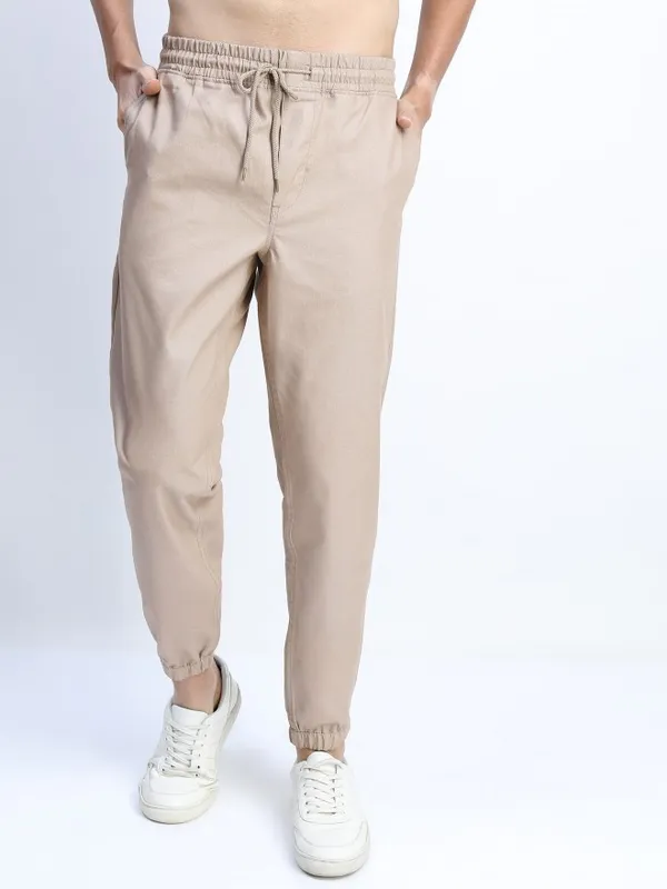  Ketch Men Beige Regular Fit Solid Casual Trousers