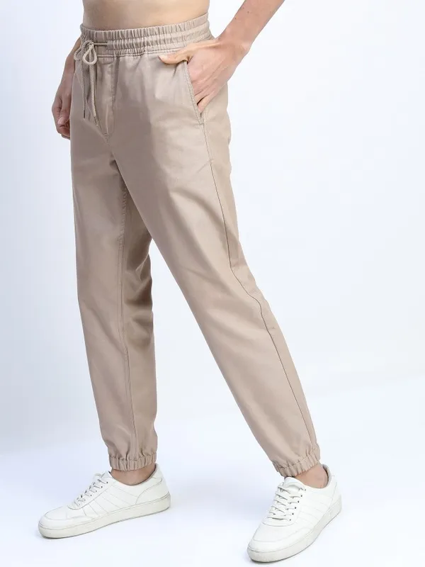  Ketch Men Beige Regular Fit Solid Casual Trousers