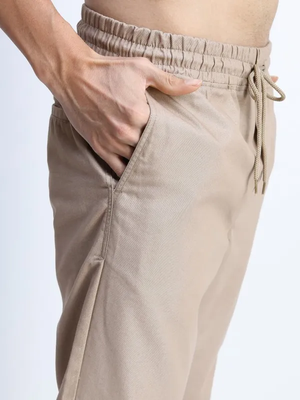  Ketch Men Beige Regular Fit Solid Casual Trousers