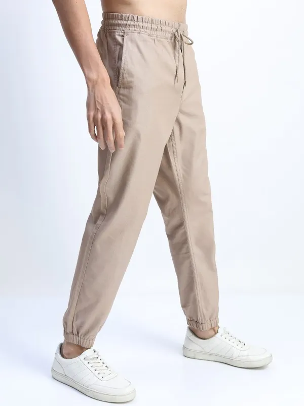  Ketch Men Beige Regular Fit Solid Casual Trousers