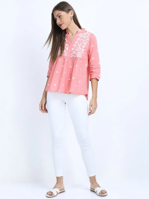  Vishudh Women Pink Checked Empire Tops