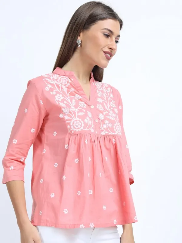  Vishudh Women Pink Checked Empire Tops