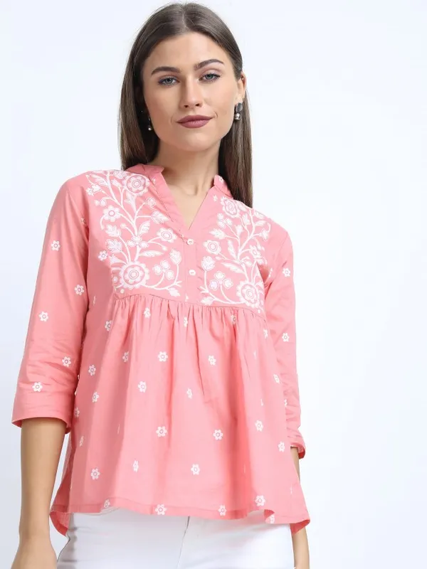  Vishudh Women Pink Checked Empire Tops