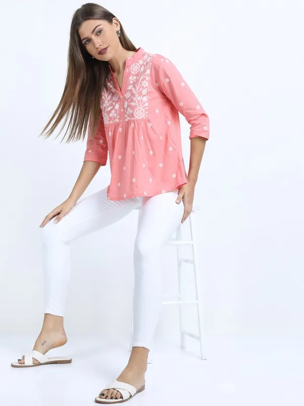  Vishudh Women Pink Checked Empire Tops
