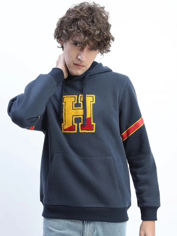  Highlander Men Navy Blue Hood Pullover Sweatshirts