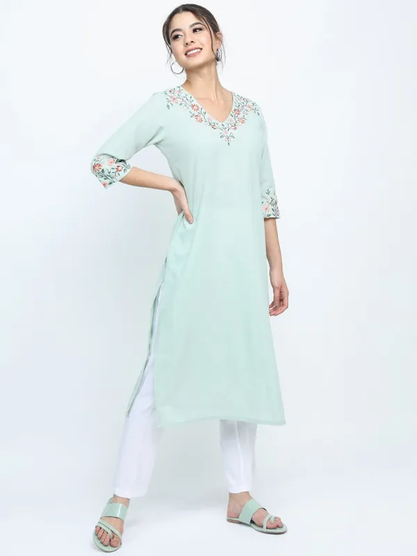  Vishudh Women Green Printed Straight Kurtas