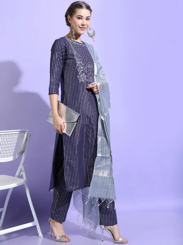  Vishudh Women Blue Striped Kurta Sets