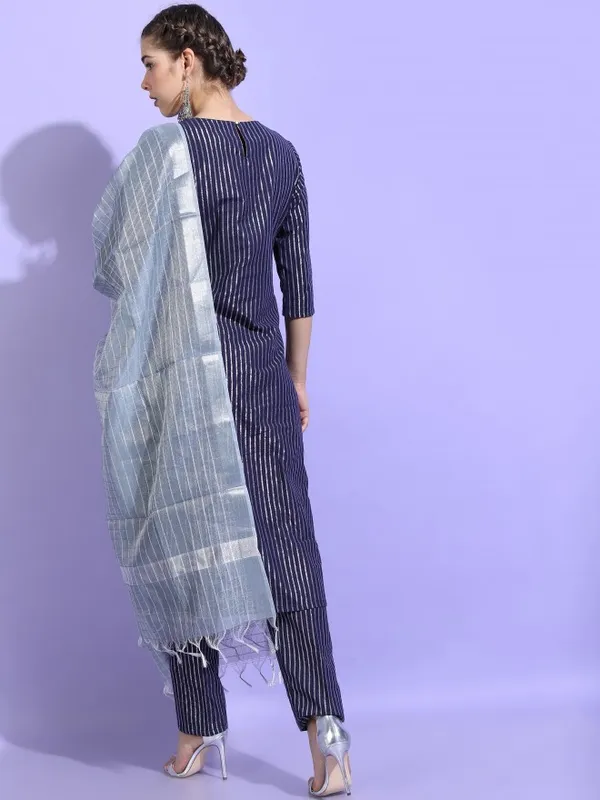  Vishudh Women Blue Striped Kurta Sets