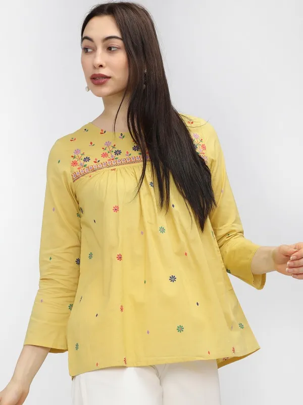  Vishudh Women Yellow Printed Regular Tops