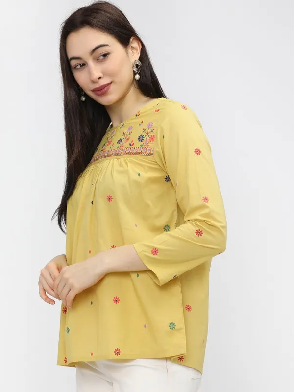  Vishudh Women Yellow Printed Regular Tops