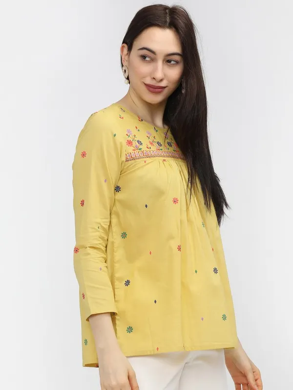  Vishudh Women Yellow Printed Regular Tops