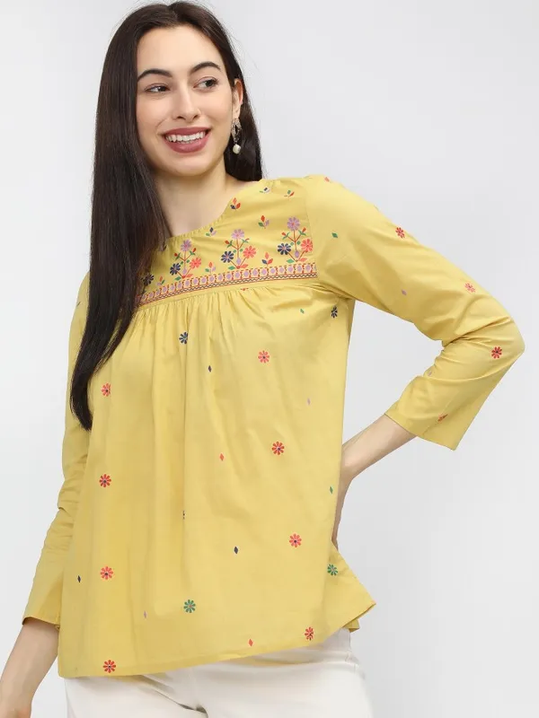  Vishudh Women Yellow Printed Regular Tops