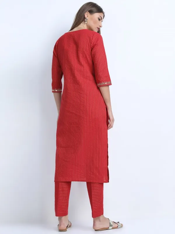  Vishudh Women Red Striped Kurta Sets