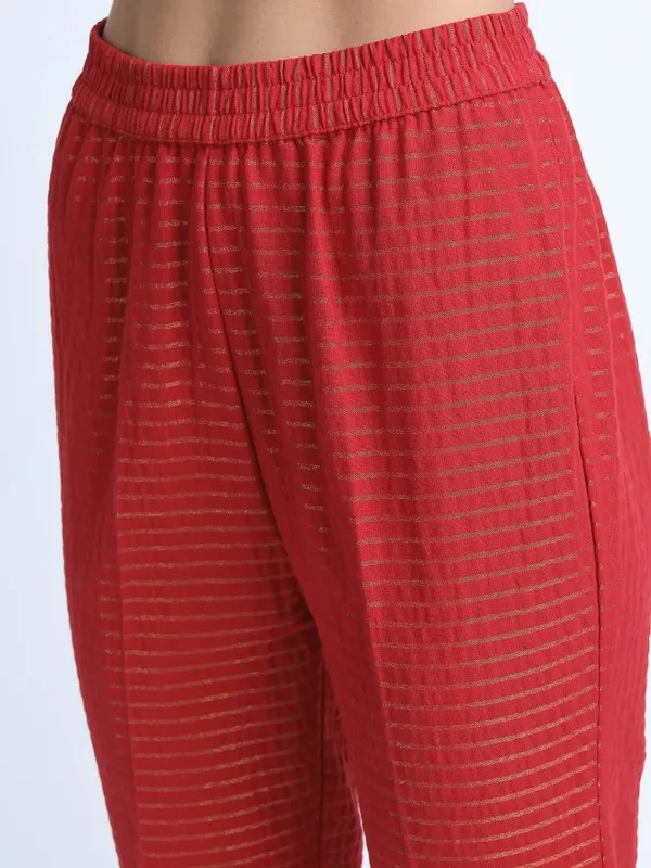  Vishudh Women Red Striped Kurta Sets