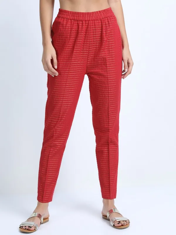  Vishudh Women Red Striped Kurta Sets