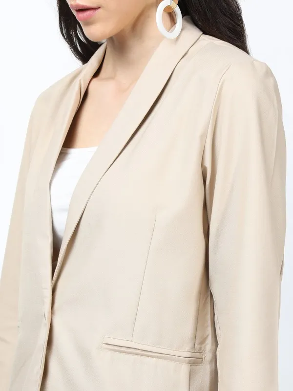 Beige Solid Blazer