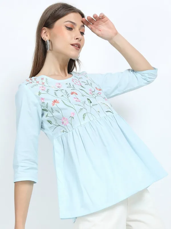  Vishudh Women Blue Printed Regular Tops
