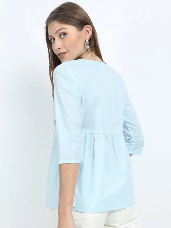  Vishudh Women Blue Printed Regular Tops