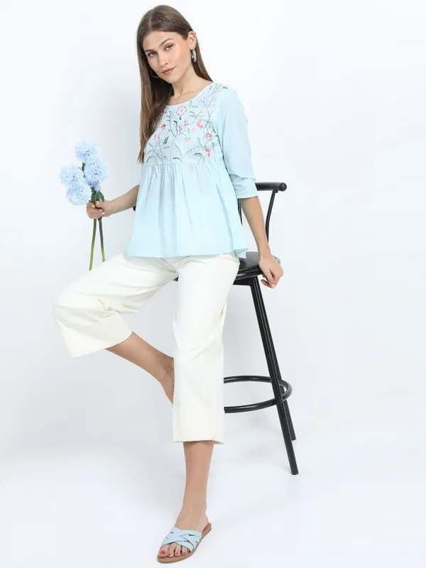  Vishudh Women Blue Printed Regular Tops