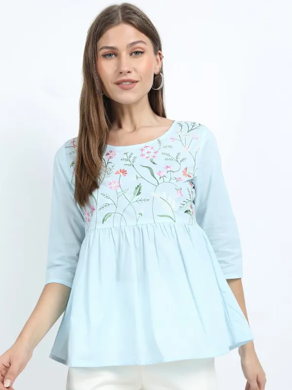  Vishudh Women Blue Printed Regular Tops