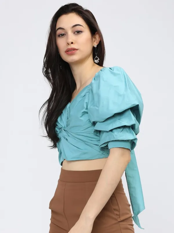  Tokyo Talkies Women Teal Solid Regular Tops