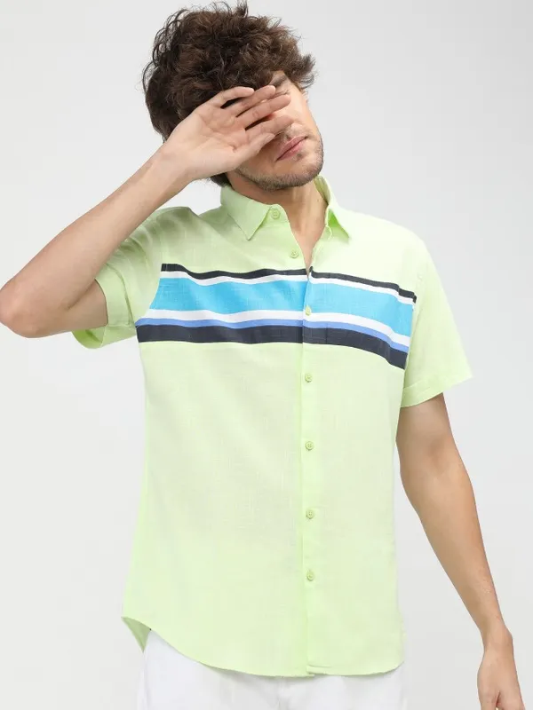  Ketch Men Green Colourblocked Slim Fit Casual Shirts