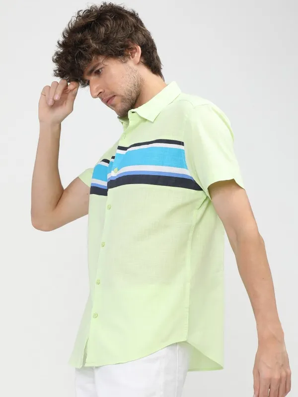  Ketch Men Green Colourblocked Slim Fit Casual Shirts