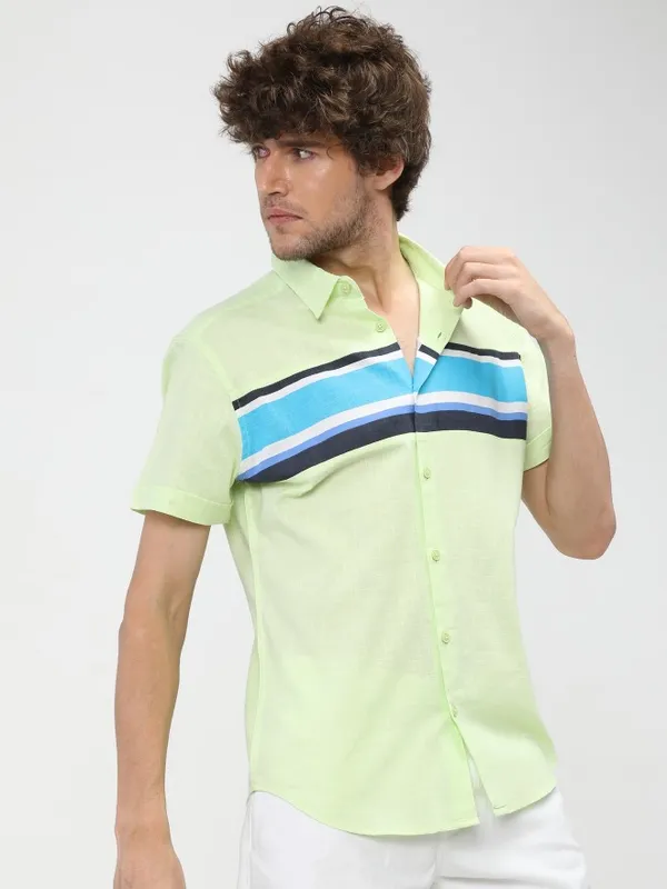  Ketch Men Green Colourblocked Slim Fit Casual Shirts